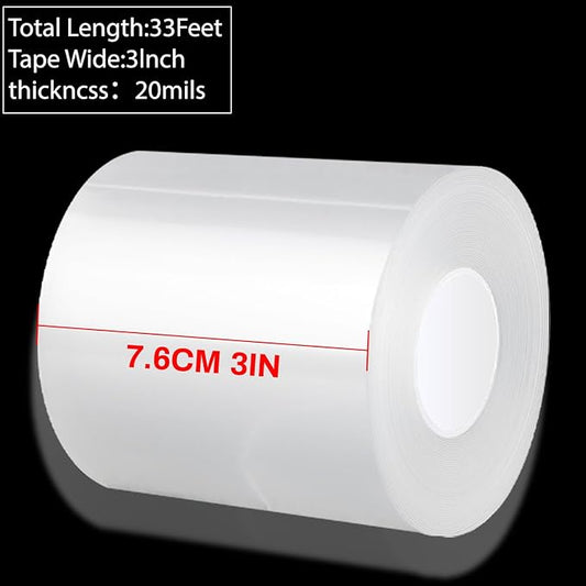 Qoqooice Transparent Window Weather Sealing Tape 3 Inch x 33 FT Weather Stripping Residue-Free Clear Window Insulation Tape for Doors Windows and Shower Glass Gaps (3 in * 33 FT)