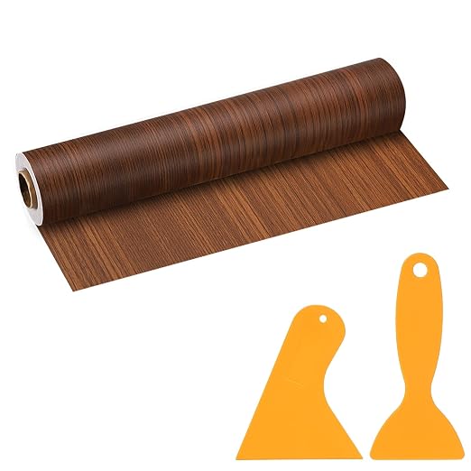 PATIKIL Wood Grain Repair Tape, 12" x 33' Self Adhesive Realistic Wood Tape with Scraper Durable Repair Patch for Furniture Floor Window Door Table DIY Home Decor, Teak