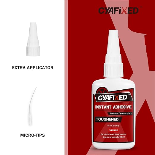 CYAFIXED Toughened Super CA Glue, Professional Grade Cyanoacrylate Instant Adhesive, 2 oz. (56.8 Grams) - CA Glue for Rubber, Leather, Carbon Fiber, Speakers and Seals