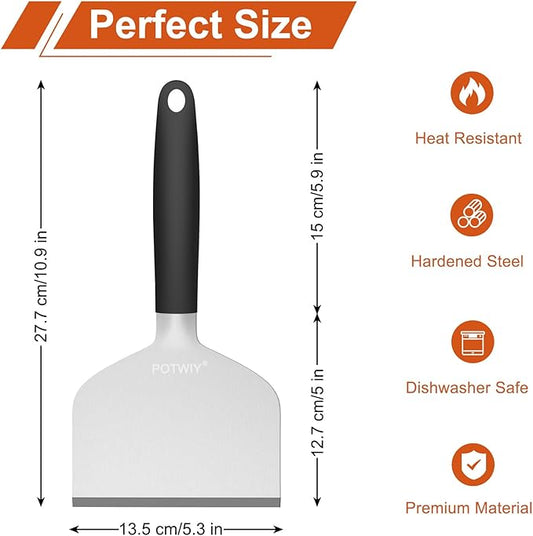 Heavy Duty Griddle Scraper, 5.3" Wide, Sharp Stainless Steel Scraper with Full Tang Silicone Handle, Great BBQ Cleaning Tool for Flat Top Grill & Griddle Cleaning Accessories (1 Pack, Large)