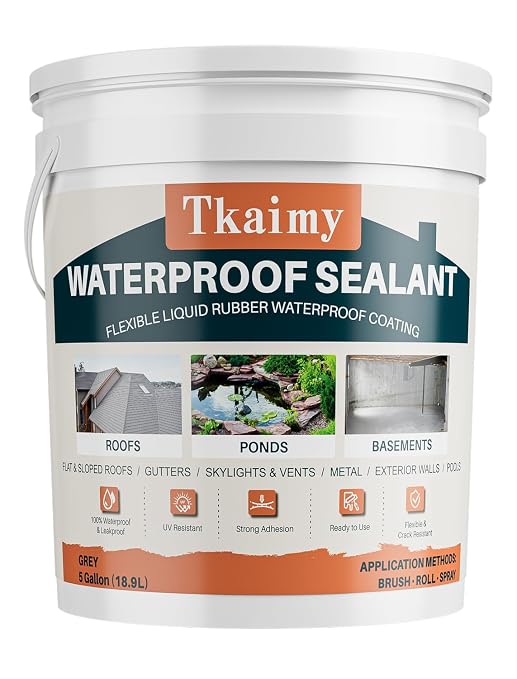 Tkaimy Polyurethane Waterproof Coating, Grey, 5 Gallon, Repair Leaks, Cracks, Roofs, Warehouses, Garages, Basements, Indoor & Outdoor Sealant Waterproof