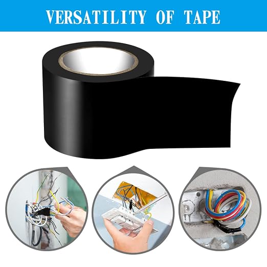 Maveek 2 Rolls Electrical Tape 2 Inch PVC Waterproof Repair Insulation Tape Roll Black Colored, for Outdoor Pipes or Windows in Winter Cold Weather, Self Adhesive Garage Door Workshop Tool Bag