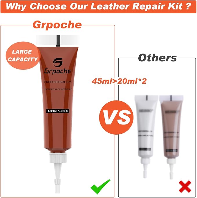 Black Leather Repair Kit for Furniture, Leather Couch Repair Kit for Car Interior, Car Seats, Sofa, Jacket and Purse, Vinyl Repair Kit with Color Matching Guide, Restores Artificial, Genuine Pleather