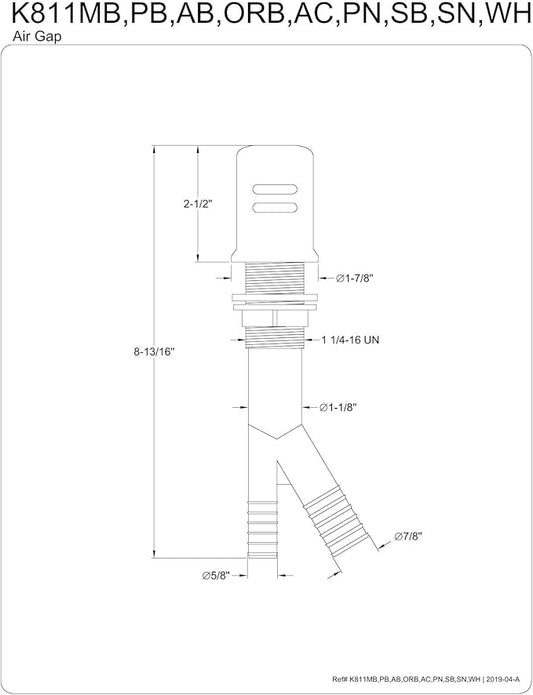 Kingston Brass K811AB Trimscape Air Gap for Dish Washer, Antique Brass