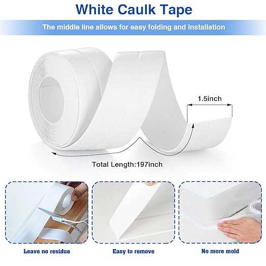 Self Adhesive Sealing Tape, Bathroom Waterproof Sealing Strip, Traditional Sealant Substitute, Suitable for Kitchen, Bathtub, Bathroom, Wall Corner, Decoration and Renovation (A, 1.5" x 16.5Ft)