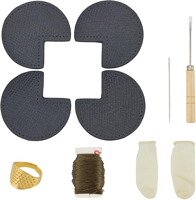 WEBEEDY DIY Bag Corner Repair Set Bag Corner Fix Protector DIY Complete Leather Craft Sewing Kit with Bags Corner Patch,Cone,Needle,Thread and Finger Cots for Beginners and Professionals (Grey)
