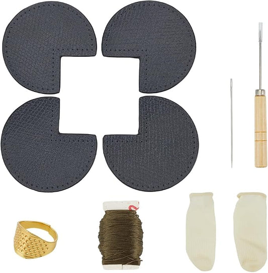WEBEEDY DIY Bag Corner Repair Set Bag Corner Fix Protector DIY Complete Leather Craft Sewing Kit with Bags Corner Patch,Cone,Needle,Thread and Finger Cots for Beginners and Professionals (Grey)