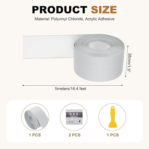uxcell Caulk Tape Waterproof, 1.5 Inch x 16.4 ft Self-Adhesive Sealant Sealing Strip Caulking Sealant Tape PVC with Tool for Kitchen Sink Toilet Bathroom Bathtub Floor, Gray