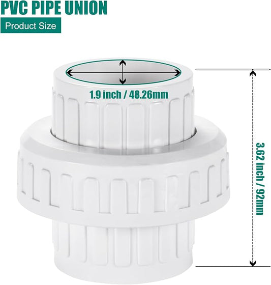 VYH 1-1/2" PVC Union Coupling Pipe Fitting,1-1/2" PVC Slip Union Schedule 40, PVC Adapter(Socket x Socket), built-in EPDM O-Ring, White (2 Pack ）