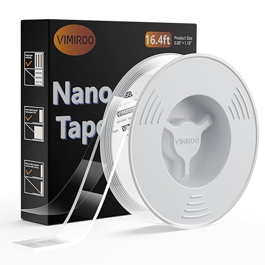 vimiroo Double Sided Tape Heavy Duty, 16.4FT Nano Tape, Extra Large Clear Mounting Tape, Removable Traceless Adhesive Tape, Strong Grip for Picture Hanging, Posters, Carpet, Wall Decor