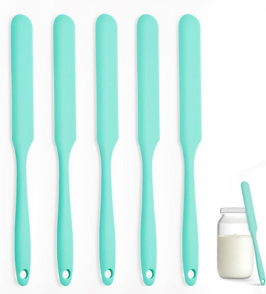 Silicone Jar Spatula Set of 5, Long Handle Skinny Spatula and Spurtle for Sourdough Starter, Flexible Jar Scraper for Peanut Butter, Jam, Icing, Cream with No Batter Left Behind (5)