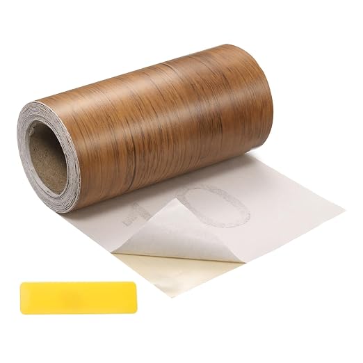uxcell Wood Tape, 4 Inch x 16ft Self-Adhesive Wood Grain Repair Tape Patch with Plastic Scraper for Baseboards, Doors, Windows, Floor Repair and Furniture Renovation, Brown
