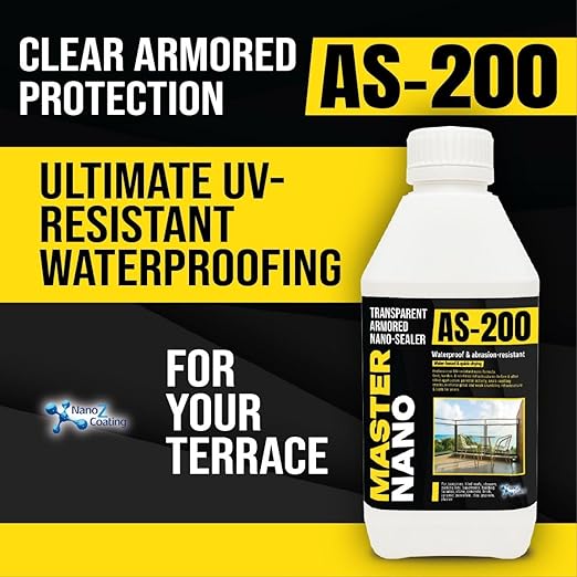 Nano Surface Sealer AS-200 – Transparent Waterproof & Abrasion-Resistant Nano Coating for Terraces, Tiled Roofs, Bathtubs, Stone & Concrete - Breathable, Invisible, Professional-Grade (33.8 fl.oz)