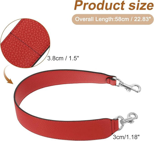 uxcell 22.83 Inch PU Leather Short Bag Strap with Clasp, Purse Handles Handbags Replacement Straps for Clutch Bag Crossbody Underarm Bags, Red, Silver Buckle