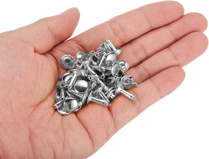 HARFINGTON 100 Sets Double Cap Leather Rivets, 9x12mm Round Cap Tubular Metal Studs Leather Crafting Rivets for Fabric Belt Pet Collar Boot Bag Repair and Decoration, Silver