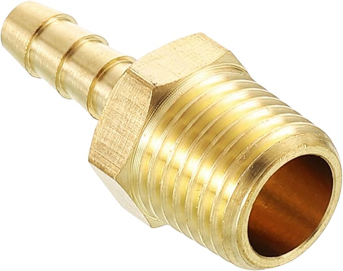 Pack of 1 Brass Hose Barb Fittings Adapter Connector 3/16" Hose Barb to 1/4" NPT Male Fittings for Home Machines, Massage Bathtubs, and Irrigation Systems