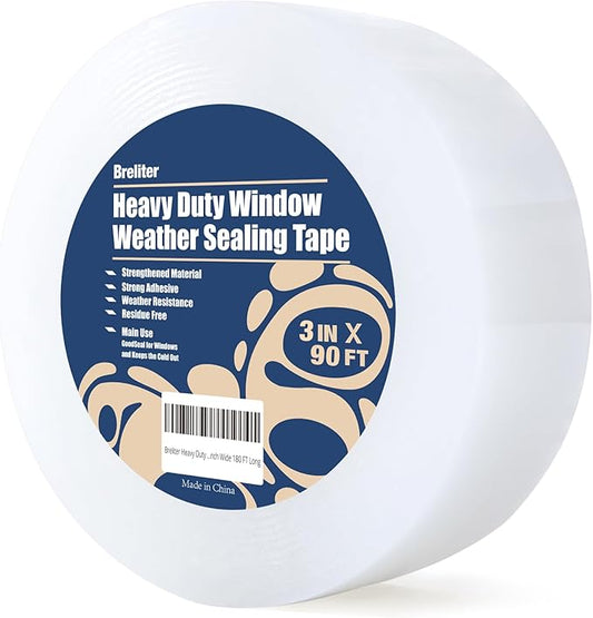 Breliter Heavy Duty Window Weather Sealing Tape - Transparent, 3 Inch Wide x 90 FT Long, Plastic, PEWST001