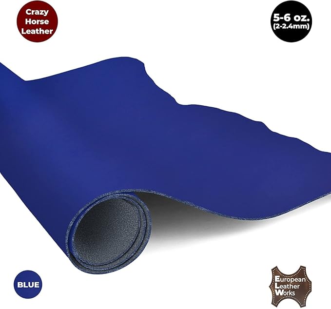 ELW Crazy Horse Leather 5-6 OZ (2-2.4mm) | Blue | Pre-Cut 12"x24" | Full Grain Cowhide Handmade Leather for DIY, Crafts, Sheaths, Sewing, Workshop