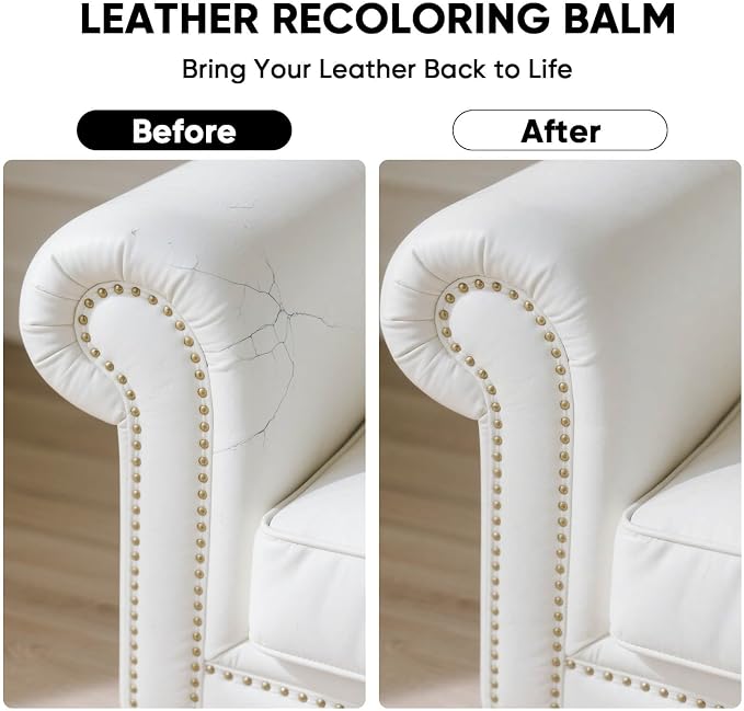 Leather Recoloring Balm - Scratch Repair & Color Restore Kit for Faded Leather, Leather Couch & Car Seats - 10OZ Leather Restorer Balm for Furniture, Auto Interior, Vinyl, Accessories (White)