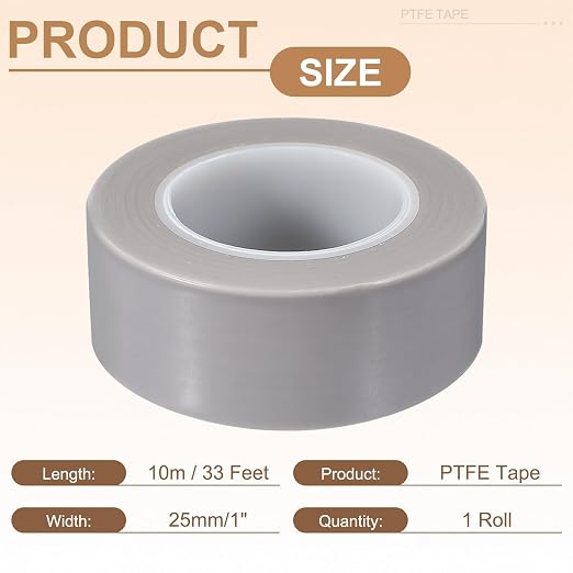 PATIKIL 1" x 33ft Heat Resistant Tape, High Temperature Tape PTFE Adhesive High Heat Tape Waterproof Smooth Surface for Vacuum Sealer Machine Insulation Protection, 0.18mm Thick, 1PCS