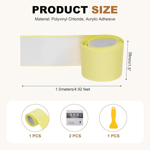 uxcell Caulk Tape Waterproof, 1.5 Inch x 4.92 ft Self-Adhesive Sealant Sealing Strip Caulking Sealant Tape PVC with Tool for Kitchen Sink Toilet Bathroom Bathtub Floor, Beige