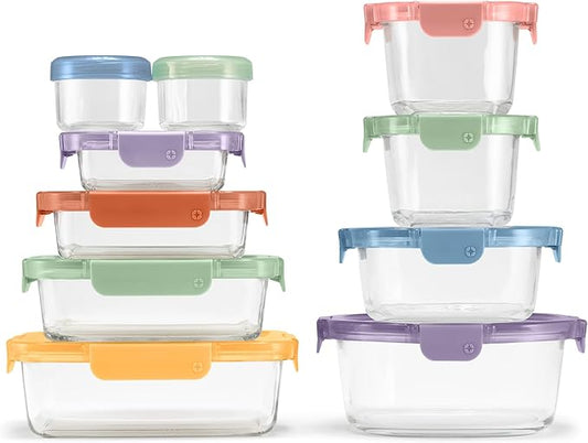 Ello Color Lock 8PC Mixed Glass Food Storage Sets, Leak-Proof Glass Food Storage Containers