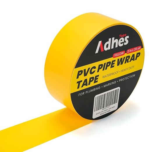 ADHES PVC Pipe Wrap Tape, 2 Inch X 35 Yds, Corrosion Protection Pipe Tape, Weatherproof PVC Tape for Drain Pipe, Metal & Electrical Piping, Underground Pipe, Yellow