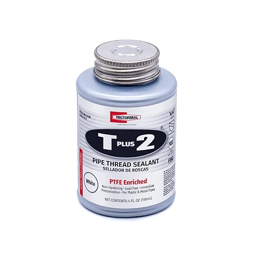 RectorSeal T Plus 2 23631 Pipe Thread Sealant, Non-Hardening, PTFE Enriched, Plumbing, 1/4 Pint