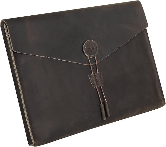 Genuine Leather Envelope Document Holder， Leather File Folder Organizer，Envelope Document Holder, Personalized Folio Laptop Sleeve Case for 14" Laptops