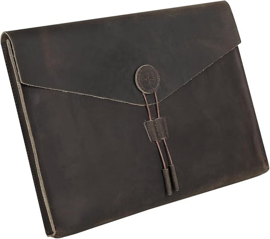 Genuine Leather Envelope Document Holder， Leather File Folder Organizer，Envelope Document Holder, Personalized Folio Laptop Sleeve Case for 14" Laptops