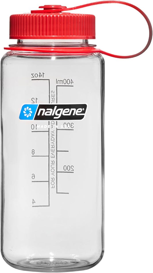 Nalgene 16 oz Wide Mouth Water Bottle | Slim Cup Holder Size, BPA-Free, Durable & Leak Proof, Lightweight Travel Bottle, Clear