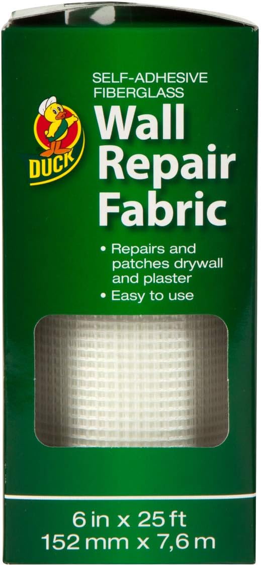 Duck Brand Self-Adhesive Drywall Repair Fabric, 6-Inch by 25 Feet, Single Roll, White (282084)