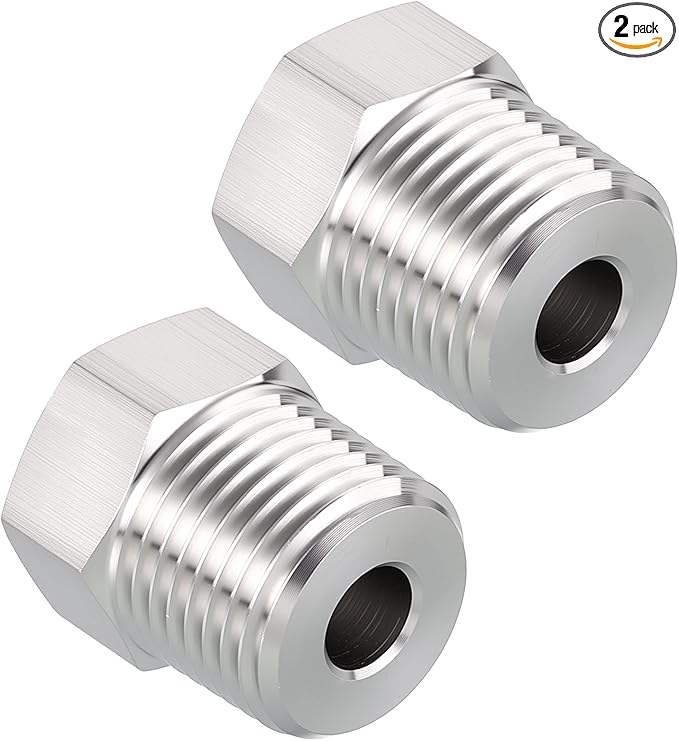 Pack of 2, 1/2" Male NPT to 1/8" FeMale NPT Solid 304 Stainless Steel Hex Bushing, Hose Fittings Adapter Reducer for Pipe Leak Repair, Bathroom Remodeling, Tool Extensions