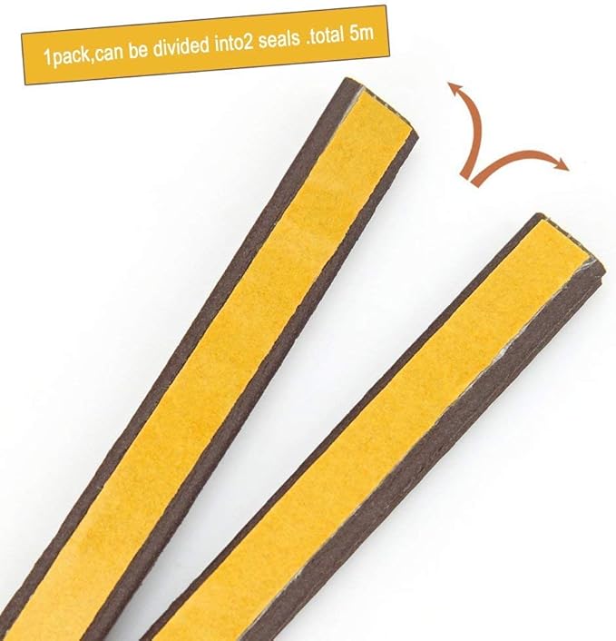 CloudBuyer Door & Window Weather Stripping, Soundproof Insulation Seal Strip with Self-Adhesive Rubber Collision Protection, 16.5 Ft (Brown)