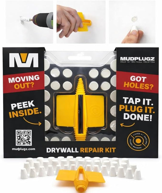 FIX Drywall Anchor Holes Fast - MudPlugz Drywall Hole Repair Kit - No Mesh - No Spackle - Professional Small Hole Wall Patch Kit - 36 Plugs - Reusable Prep Tool - Quick and Easy