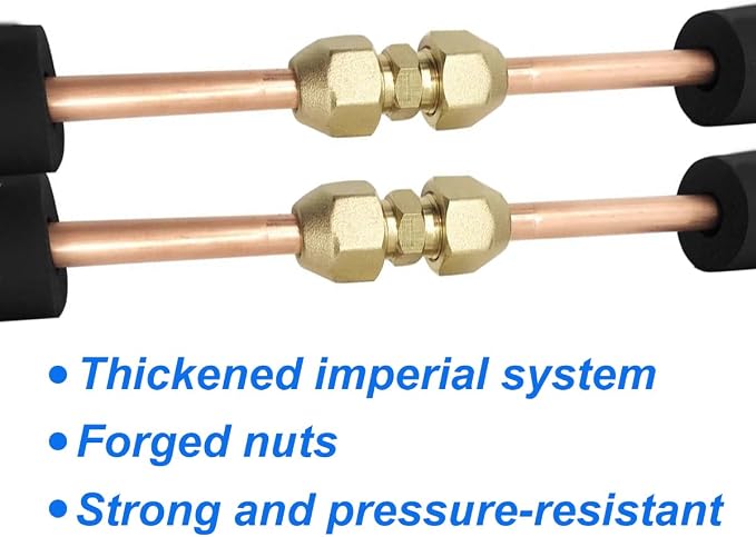 2 Pieces 3/8" Butt Copper Tube Fitting with Flare Nut for Air Conditioning Copper Pipe Extension Connectors Brass Flare Fitting Nuts
