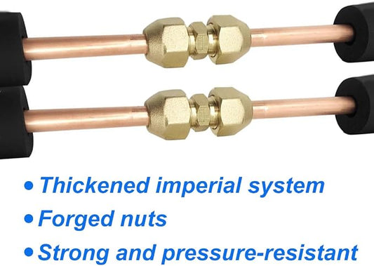 2 Pieces 3/8" Butt Copper Tube Fitting with Flare Nut for Air Conditioning Copper Pipe Extension Connectors Brass Flare Fitting Nuts