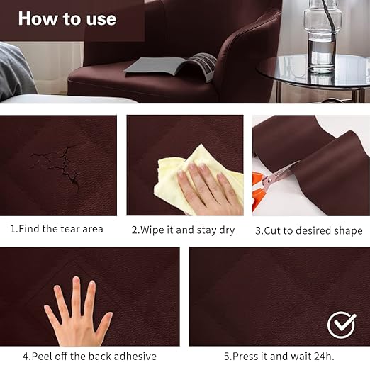 Cahomo Self-Adhesive Leather Repair Patches Tape for Couches - 8x11 inch, Vinyl & Leather Repair Kit for Furniture, Car Seats, Handbags, Jackets -Red Brown