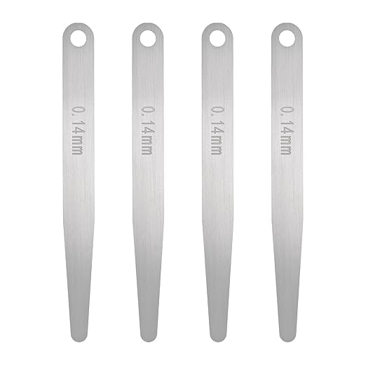 HARFINGTON 4pcs Metric Thickness Feeler Gauge 0.14mm Single Blade Oval Feeler Gauge 304 Stainless Steel Gap Measuring Tool for Repair Valve Guitar Spark Plug