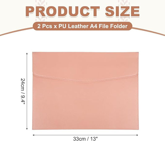 PATIKIL 2Pcs PU Leather A4 File Folder, Document Holder Envelope Waterproof Napa Texture Filing Organizer Portfolio Folder Case with Magnetic Snap Closure for Home Office, Pink