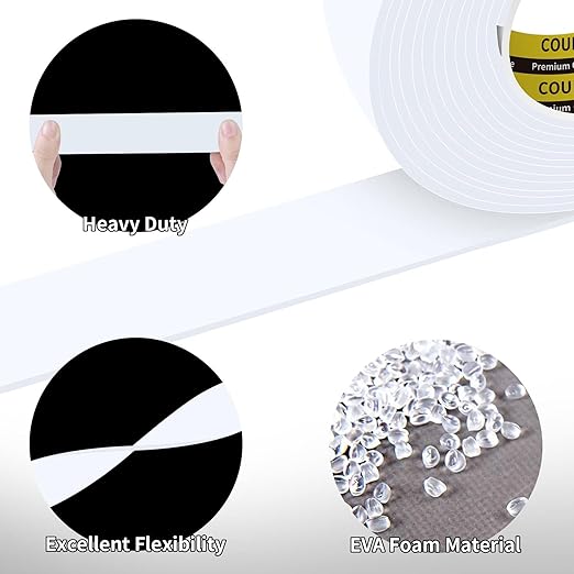 2 Pack Single-Sided Adhesive White Foam Tape, Single-Sided Sealing Strip Foam Pad Sponge Tape Window Weatherproof, Self-Adhesive Insulation Sealing Tape (White) 0.98inX16.4FT