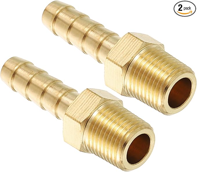Pack of 2 Solid Brass Hose Barb Fittings 1/4" Hose Barb to 1/8" NPT Male Fittings for Home Machines, Massage Bathtubs, Air Compression and Irrigation Systems
