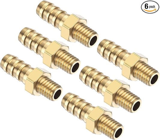 Pack of 6 Brass Hose Barb Fittings Adapter Connector 5mm Hose Barb to M5x0.8 Male Fittings for Home Machines, Massage Bathtubs, and Irrigation Systems