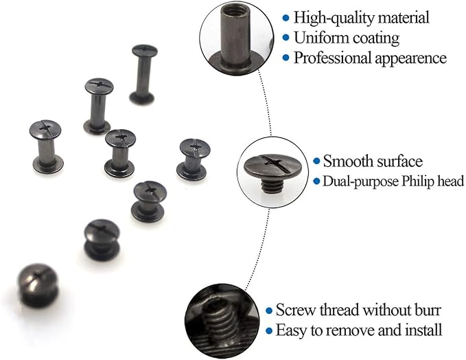 110 Sets Black Chicago Screws Leather Assorted Kit ，8 Sizes of Rivet Screws for Chicago Rivet for DIY Leather Craft and Bookbinding (M5 X 4, 5, 6, 8, 10, 12,15,18)