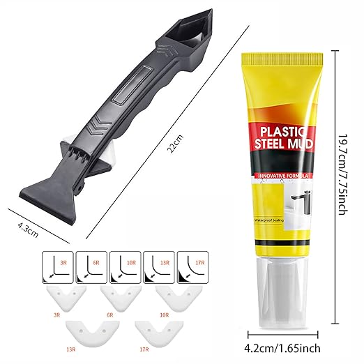 XIRUJNFD 15.9 Oz Multifunctional Waterproof White Caulk with Scraper, Plastic Steel Repair Adhesive for Kitchen Bathroom, Stronger Adhesion Sealant for Window Toilet Sink, Quick-Drying (3 Sets)