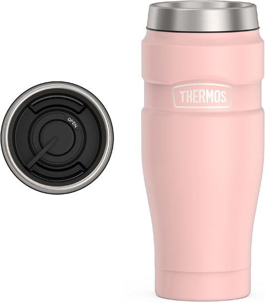 THERMOS Stainless King Vacuum-Insulated Stainless Steel Tumbler - 16oz, Matte Pink - Insulated Coffee Tumbler for Hot & Cold Drinks - Leak-Proof & Sweat-Proof for Commuting & Traveling