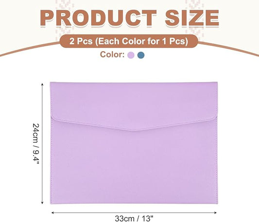 PATIKIL 2Pcs PU Leather A4 File Folder, Document Holder Envelope Waterproof Napa Texture Filing Organizer Portfolio Folder Case with Magnetic Snap for Home Office, Purple, Light Blue