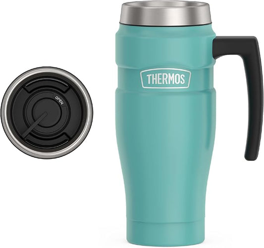 THERMOS Stainless King Vacuum-Insulated Travel Mug with Handle - 16oz, Matte Teal Tumbler for Hot & Cold Drinks - Leak & Sweat-Proof Stainless Steel Coffee Mug with Lid for Commuting