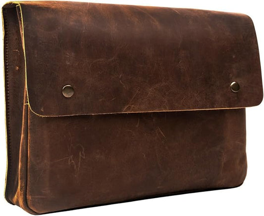 Vintage Leather Folder Document Holder/File Case/Document Portfolio, Office & Work Essentials Handmade Perfect for 13.6” Laptops & Tablets
