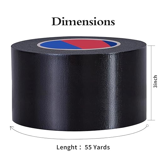 Black Heavy Duty Duct Tape, 3 Inch x 55 Yards, Industrial Grade Waterproof & UV Resistant, Strong Adhesive for Indoor Outdoor Repairs, Crafts, Home Improvement, Moving Packing and DIY Projects